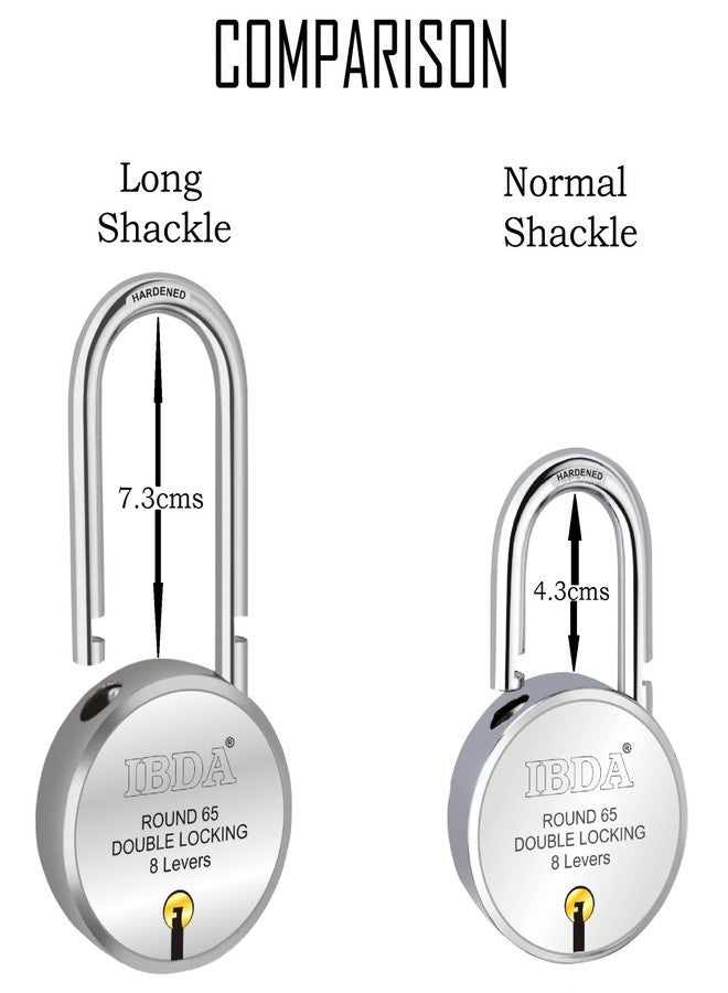 IBDA قفل IBDA طويل ذو قفل بمفتاح 65 مم | قفل ومفتاح | قفل مزدوج | تقنية 8 أذرع | قفل بهيكل فولاذي بدون مسامير | قفل للمنزل، البوابة، الشواية، الباب، الكادي، القناة، السلسلة، المحل، المستودع، صندوق العداد (عبوة من قطعة واحدة) - Image 2